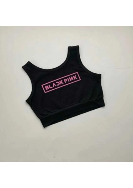 Punıx Özel Tasarım Black Pınk Baskılı Kız Çocuk Genç Crop T-Shırt