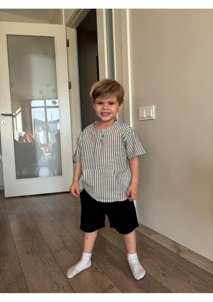 Keten Şortlu Erkek Çocuk Takım