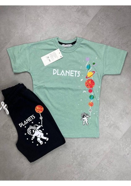 Planets Baskılı Alt Üst Yazlık Şortlu Erkek Çocuk Takım
