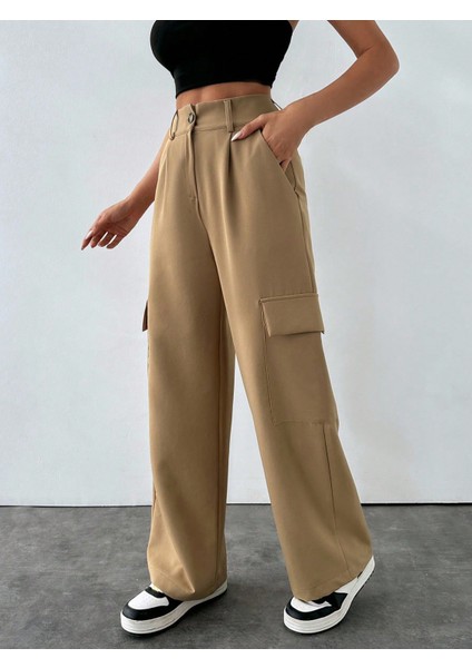 Kadın Kemer Köprülü Kargo Cepli Bol Paça Pantolon PANT2844
