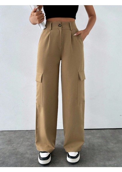 Kadın Kemer Köprülü Kargo Cepli Bol Paça Pantolon PANT2844