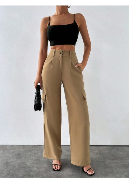 Kadın Kemer Köprülü Kargo Cepli Bol Paça Pantolon PANT2844