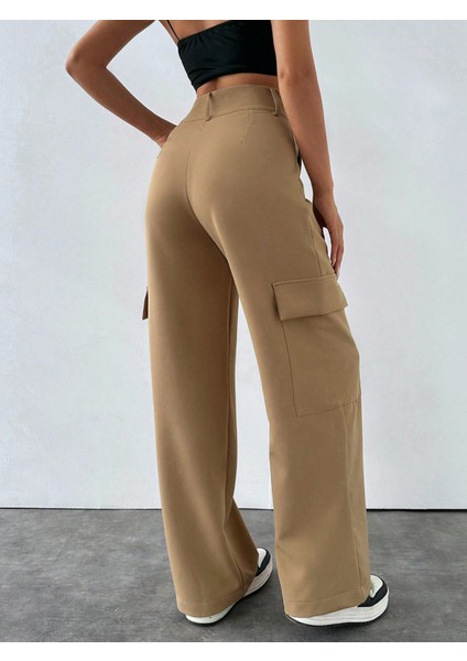 Kadın Kemer Köprülü Kargo Cepli Bol Paça Pantolon PANT2844