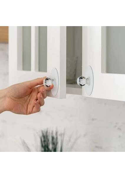 Kulp Kristal Başlıklı 4'lü Yapışkanlı Kulp Dolap Çekmece Kulp Tutacak Askı