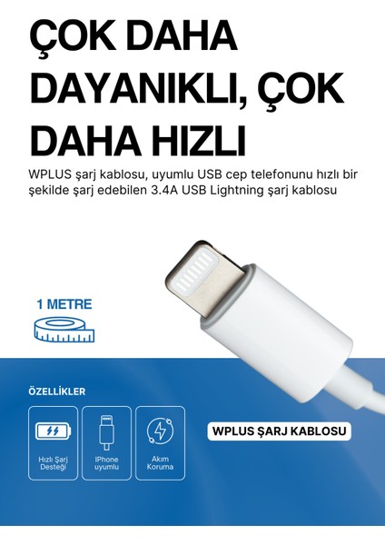 1 Metre Lightning USB Şarj Kablosu - Hızlı ve Güvenli Şarj, Apple Uyumlu