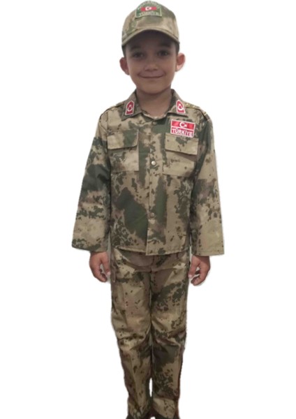 Jandarma Kamuflaj Desenli Unisex Gömlekli Çocuk Takımı (Kep'li) Şapka