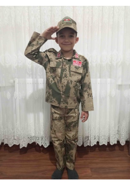 Jandarma Kamuflaj Desenli Unisex Gömlekli Çocuk Takımı (Kep'li) Şapka