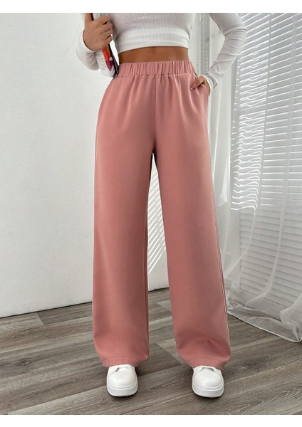 Beli Lastikli Beyaz Çizgili Bol Paça Pantolon PANT2478