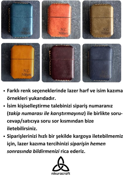 Nikura Craft Benzinli Çakmak Kişiye Özel Çakmak El Yapımı Hakiki Deri Kılıflı Zippo Tarzı Çakmak Pençe Desenli Benzinli Çakmak