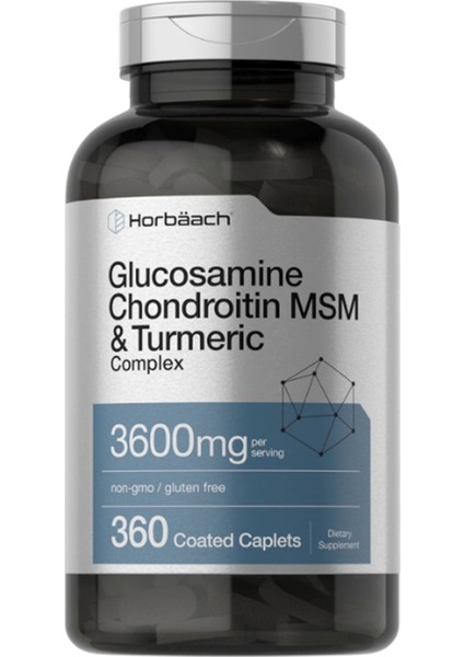 Horbäach Glucosamine Chondroitin Msm | 3600 Mg | 360 Coated Caplets | Advanced Formula With Turmeric | Non-Gmo Gluten Free