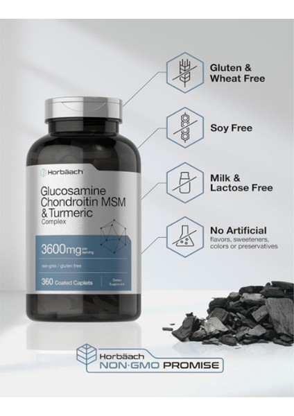 Horbäach Glucosamine Chondroitin Msm | 3600 Mg | 360 Coated Caplets | Advanced Formula With Turmeric | Non-Gmo Gluten Free