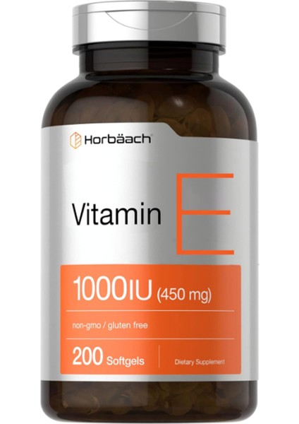 Horbäach Vitamin E 1000 Iu Softgel Capsules | 200 Count | Non-Gmo Gluten Free Preservative Free | Vitamin E Oil Abd Menşei