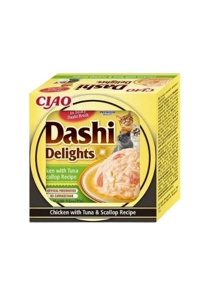 Ciao Dashi Delights Ton Balıklı Tavuklu ve Deniz Taraklı Kedi Çorbası 70 gr