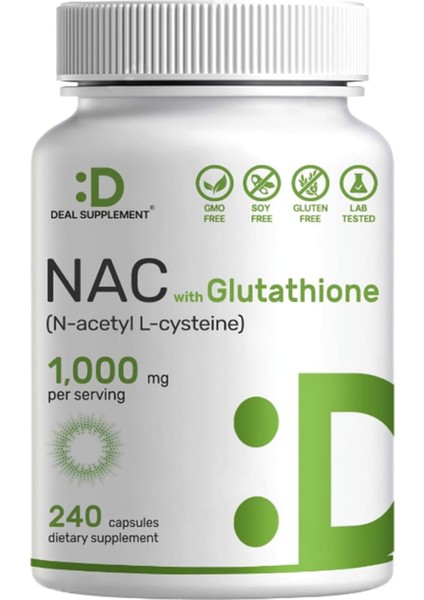 Nac Supplement (N-Acetyl Cysteine) 1 000*MG Per Serving With Reduced Glutathione 240*CAPSULES – Antioxidant Support For Immune Health Lung & Liver Function