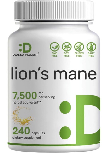Lions Mane Mushroom Supplement 7 500*MG Per Serving 240* Capsules – Active Fruiting Body & Mycelium 10:1 Extract – Natural Brain Nootropic & Immune System Booster – Non-Gmo