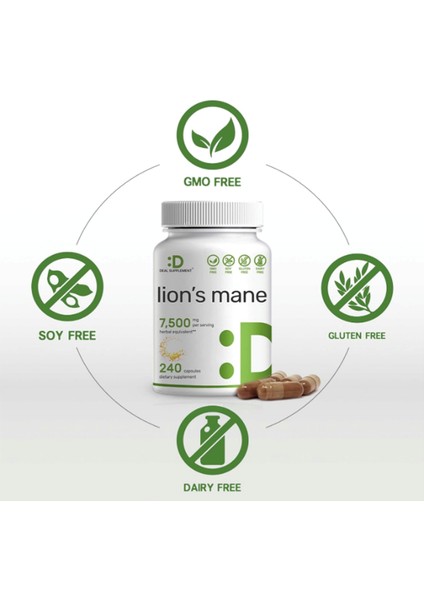 Lions Mane Mushroom Supplement 7 500*MG Per Serving 240* Capsules – Active Fruiting Body & Mycelium 10:1 Extract – Natural Brain Nootropic & Immune System Booster – Non-Gmo modelleri
