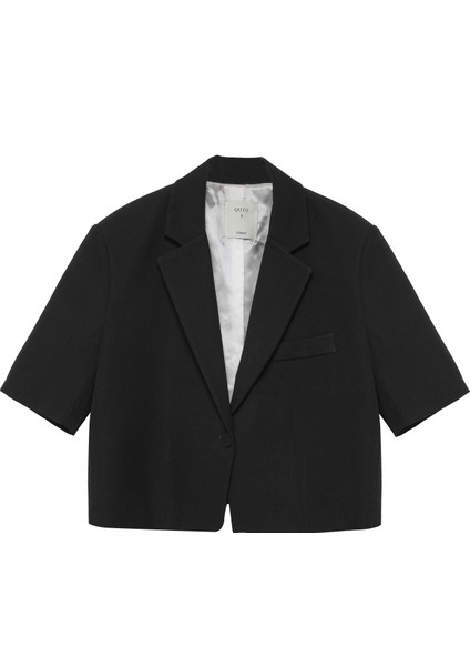 Kısa Kol Crop Blazer Ceket Siyah