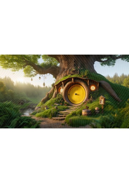 Peri Masalı Hobbit Evi Temalı Arkaplan 200 x 150 cm Fon Duvar Örtüsü