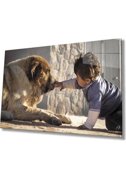 Çocuk ve Köpek Cam Tablo