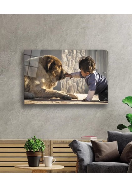 Çocuk ve Köpek Cam Tablo
