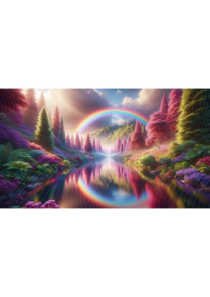 Gökkuşağı ve Renkli Orman Manzaralı Arkaplan Doğa Temalı 200 x 150 cm Fon Duvar Örtüsü