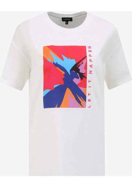 Bisiklet Yaka Baskılı Kırık Beyaz Kadın T-Shirt F4SL-TST0633