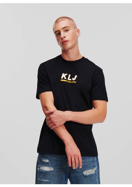 Yuvarlak Yaka Baskılı Siyah Kadın T-Shirt 240J1701