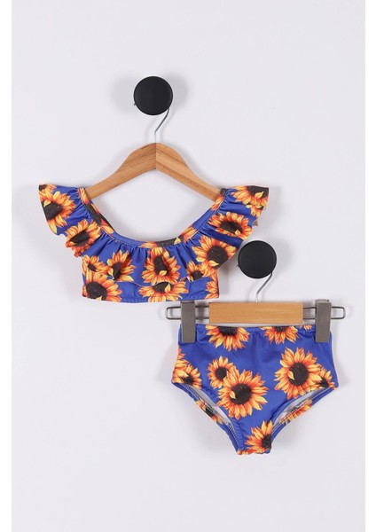 Ayçiçeği Desenli Kız Çocuk mayo - Mavi