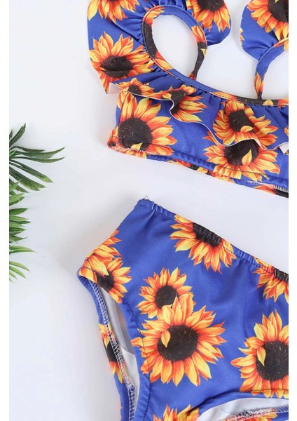 Ayçiçeği Desenli Kız Çocuk mayo - Mavi modelleri