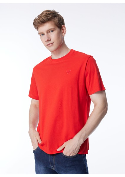 Bisiklet Yaka Desenli Kırmızı Erkek T-Shirt F3GI00K8HM0-G5Q4