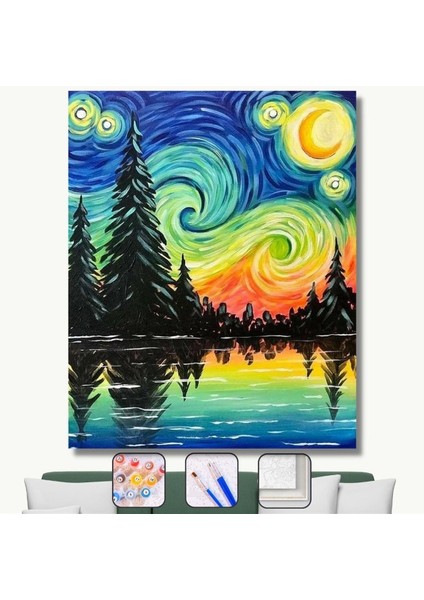 Renkli Geceler Çerçeveli Sayılarla Boyama Seti 40 x 50 cm