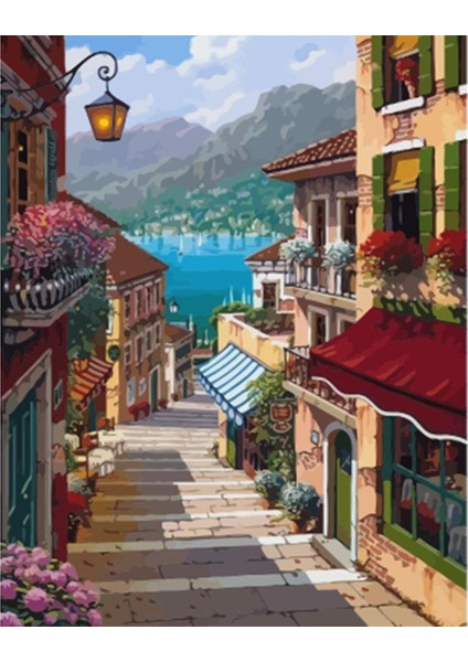 En Güzel Sokak Çerçeveli Sayılarla Boyama Seti 40 x 50 cm