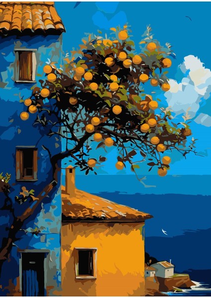 Akdeniz De Limon Ağacı Çerçeveli Sayılarla Boyama Seti 40 x 50 cm