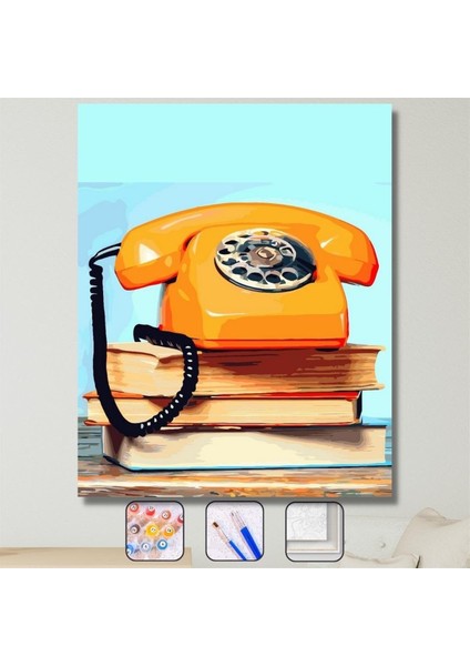 Turuncu Telefon Çerçeveli Sayılarla Boyama Seti 40 x 50 cm