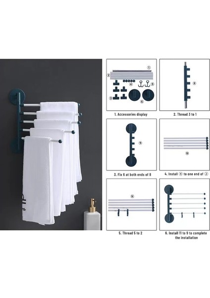 Beyaz-C Yaratıcı Döner Havlu Çubuğu Duvara Montaj Banyo Havlu Askısı Tutucu Depolama Organizatör Uzay Tasarruflu Havlu Demiri 3/4/5 Arms (Yurt Dışından) modelleri