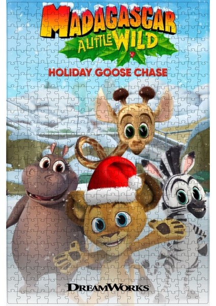 Madagascar: A Little Wild Holiday Goose Chase (2021) Film Posterinin 500 Parça Puzzle Yapbozu Sürüm2