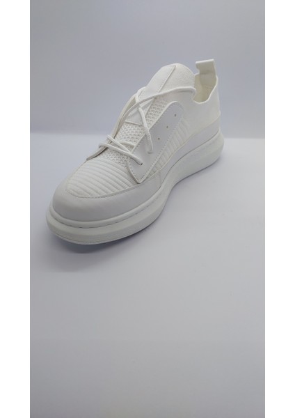 Kuback Rahat Taban Beyaz Triko Ayakkabı Yüksek Taban Bağcıklı Günlük Erkek Ayakkabı