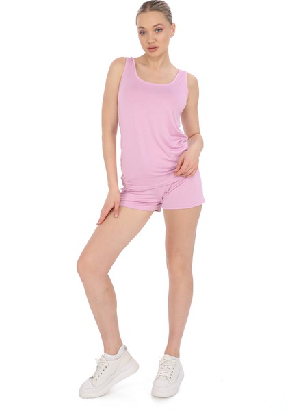 Extra Yumuşak Viskon Şort & Atlet Takım -Lavanta Pembesi