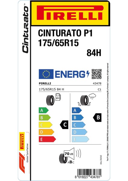 175/65 R15 84H Cınturato P1 Oto Yaz Lastiği (Üretim Yılı: 2024)