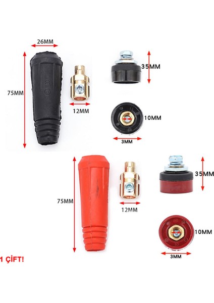 DKJ10-25 200A Konnektör Çift 10-25MM2 Kablo Yüksek Akım Kilitli Panel Tip Konnektör Kaynak Makinesi
