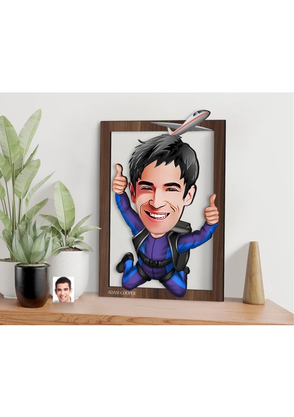 Kişiye Özel Erkek Paraşüt Karikatürlü 3D Ahşap Tablo-1, Sevgiliye Hediye, Arkadaşa Hediye, Doğum Günü Hediyesi