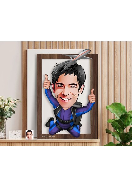 Kişiye Özel Erkek Paraşüt Karikatürlü 3D Ahşap Tablo-1, Sevgiliye Hediye, Arkadaşa Hediye, Doğum Günü Hediyesi fiyatları