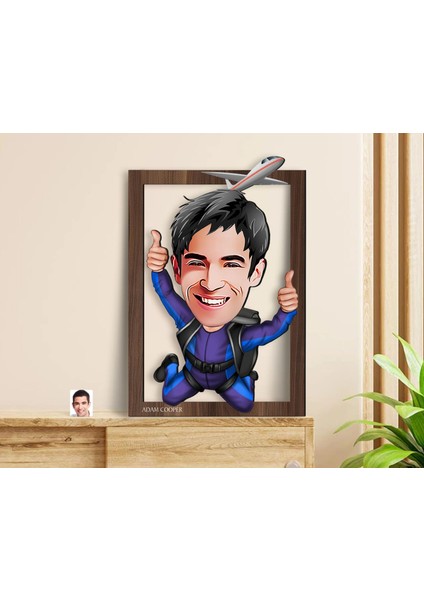 Kişiye Özel Erkek Paraşüt Karikatürlü 3D Ahşap Tablo-1, Sevgiliye Hediye, Arkadaşa Hediye, Doğum Günü Hediyesi modelleri