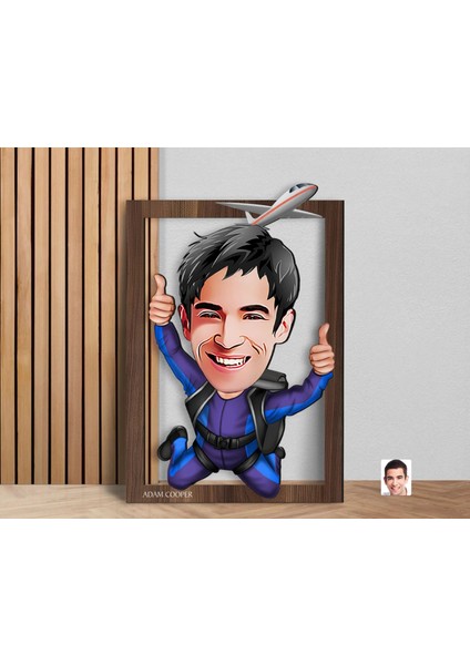 Kişiye Özel Erkek Paraşüt Karikatürlü 3D Ahşap Tablo-1, Sevgiliye Hediye, Arkadaşa Hediye, Doğum Günü Hediyesi fırsatları