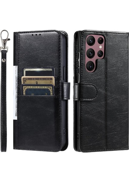 Samsung Galaxy S22 Ultra 6 Kart Yuvaları Kickstand Pu Deri Için Flip Case (Yurt Dışından)
