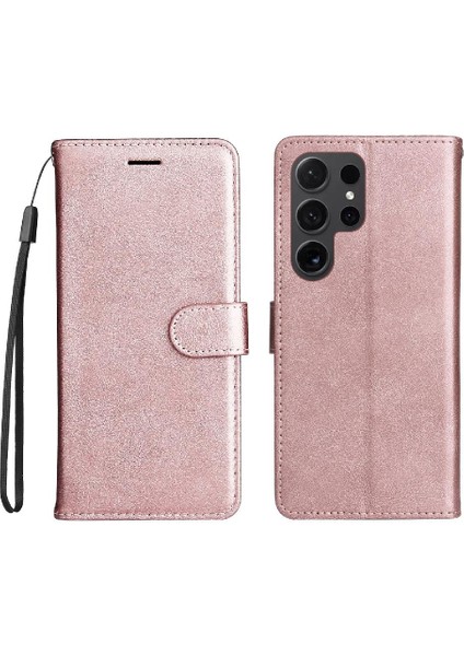 Kart Yuvası Klasik Düz Renk ile Samsung Galaxy S24 Ultra Için Flip Case (Yurt Dışından)