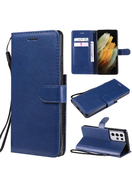 Kart Yuvası Klasik Düz Renk ile Samsung Galaxy S21 Ultra Için Flip Case (Yurt Dışından)