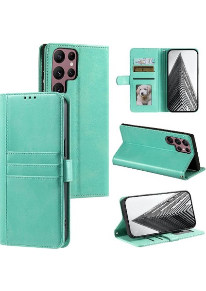 Samsung Galaxy S22 Ultra 6 Kart Yuvaları Kickstand Pu Deri Için Flip Case (Yurt Dışından)