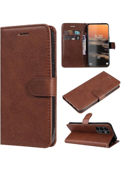 Samsung Galaxy S23 Ultra Klasik Düz Renk Iş Cüzdan Için Flip Case (Yurt Dışından)