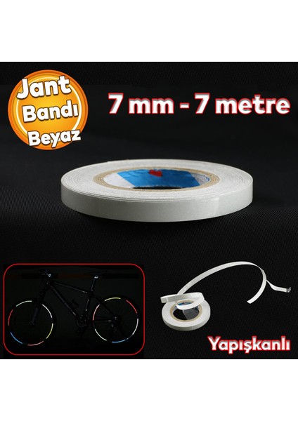Yapışkanlı Neon Bisiklet Motosiklet Araba Jant Bandı 7 mm x 7 Metre Beyaz Reflektif Parlayan Bant